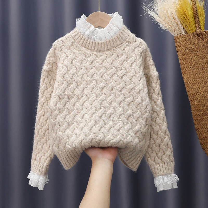 Autumn Baby Girl Clothes Winter Harajuku Sweater Shirt Boys Pullover Wool Children's Sweaters For Teenage Girls Jumpers: White / 150