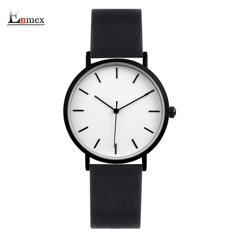 Enmex cool style lady wristwatch Brief vogue simple stylish Black and white face stainless steel quartz clock watch