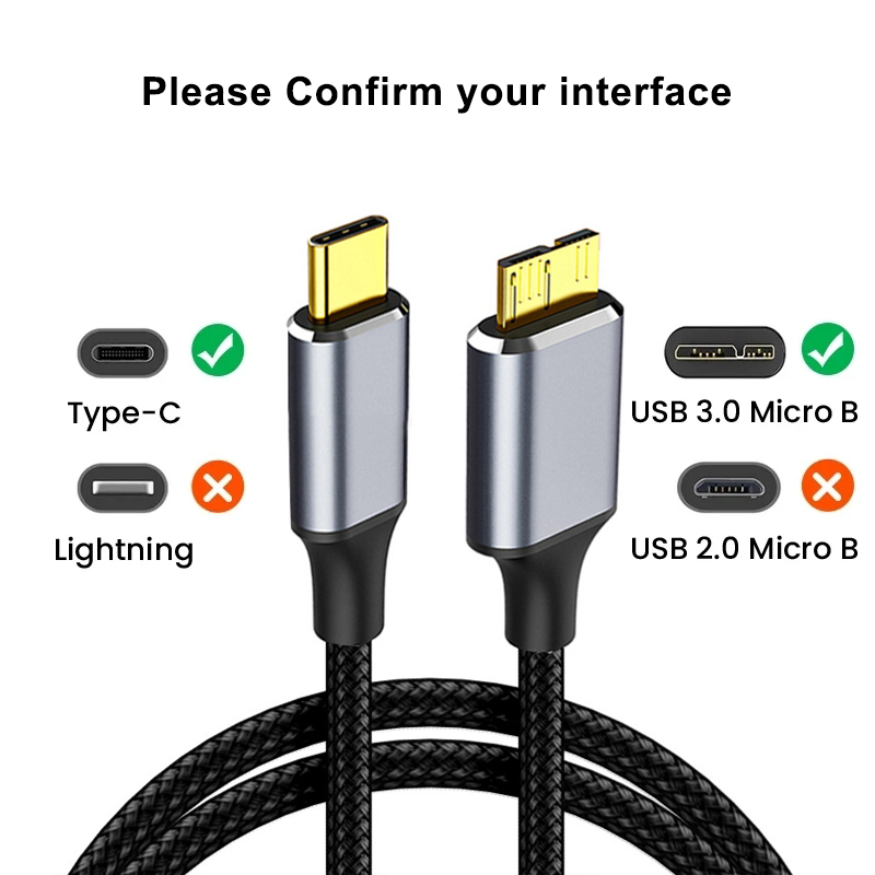 Conector adaptador de Cable Micro B USB 3 0 a tipo C Cable de disco duro externo de 5Gbps tipo C a USB 3,0 Micro B para disco duro