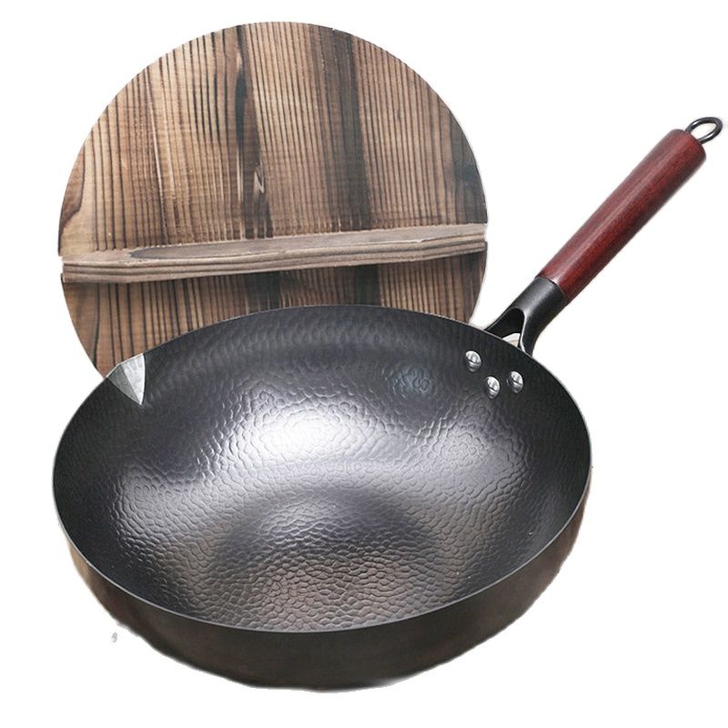 32Cm Chinese Ijzeren Wok Traditionele Kookgerei Ijzeren Wok Non-stick Pan Non-Coating Pan Met geschenkdoos