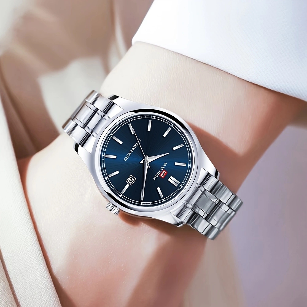 Watch VA VA VOOM Trend Blue Stainless Steel Waterproof Quartz Movement Boutique Men Casual Wristatch