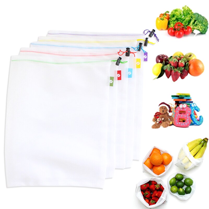 Verkkokangas suosittu 5 kpl/erä säilytyspussi hedelmien ja vihannesten säilytykseen pienten tavaroiden nipputasku monikäyttöinen