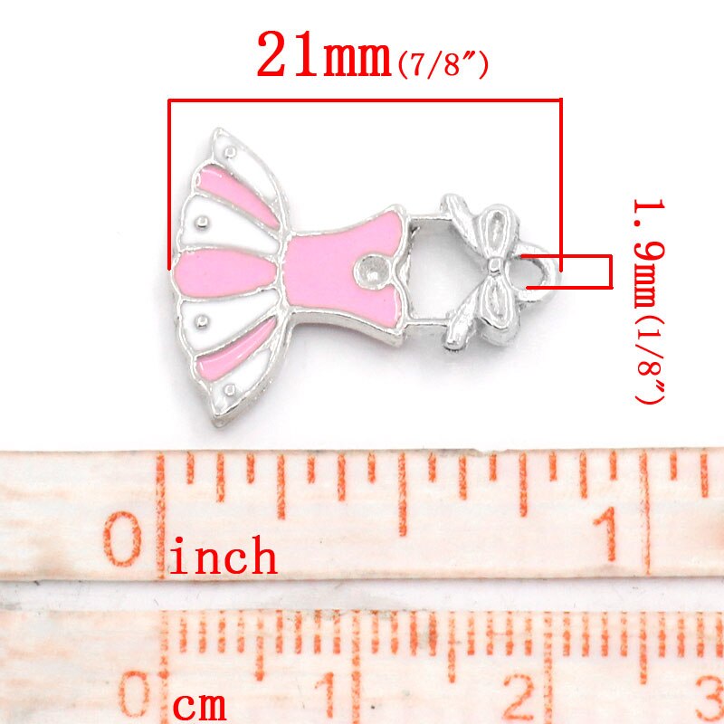 Doreen-caja de colgantes para vestido, Color plateado, esmalte Rosa Blanco, 21x16mm,10 unidades (B23486)