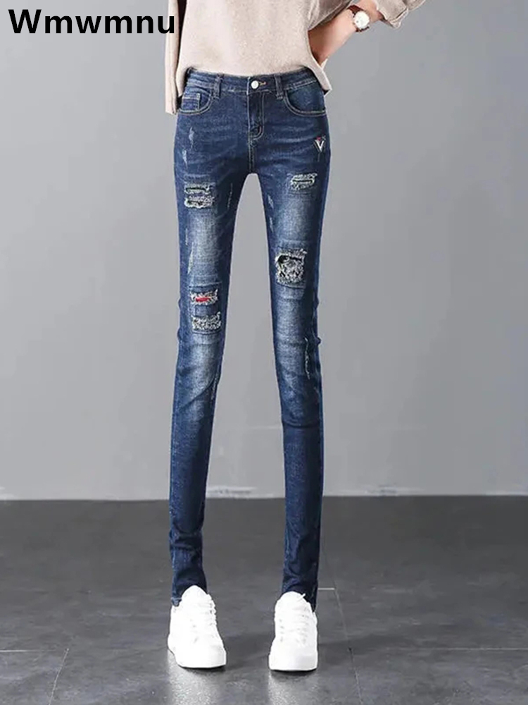 Jean déchiré Boyfriend pour femmes, Streetwear, slim, pantalon crayon, décontracté, noir, extensible