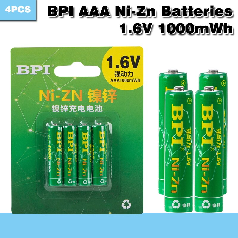 4x AAA Ni-Zn Rechargeable Batteries 1000mWh - 1.6V - Smart Charger Included - Long Lasting