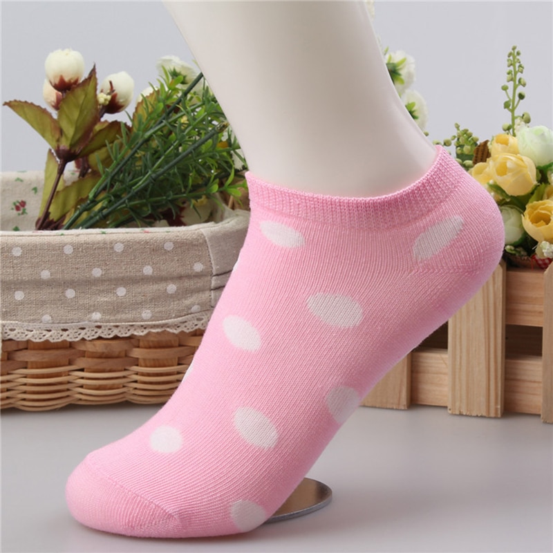 10 Colors Big Dots Women Cotton Sock Slippers Female Cute Candy Invisible Ventilate Boat Socks Low Ankle Hosiery For Woman Sock