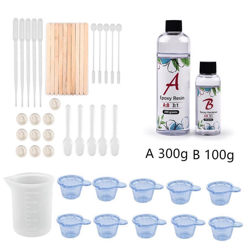 AB Epoxy Resin Kit Crystal Clear Hardener Kit Easy Mix DIY Supplies For DIY Art Casting Resin Jewelry Making Accessories: A300g-B100g set