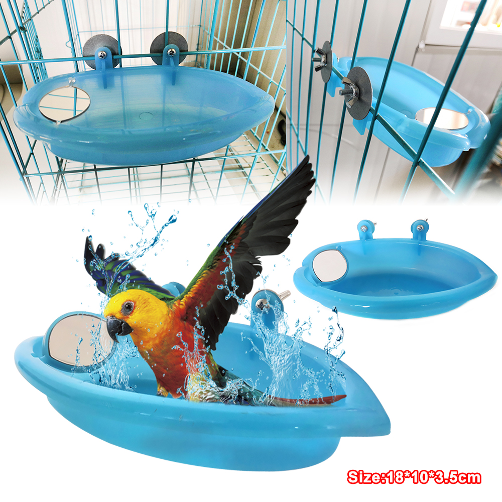 Mini Plastic Vogelkooi Bad Wastafel Met Spiegel Voor Kleine Vogel Papegaai Bad