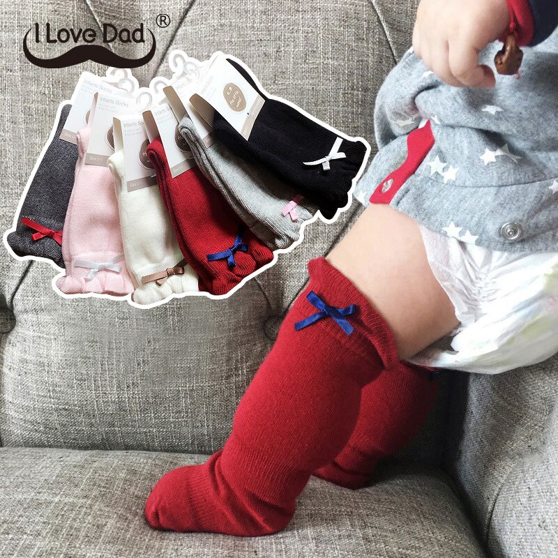 Leuke Bows Baby Sokken Lente Zomer Zachte Kids Baby Meisje Kniehoge Sokken Effen Kleur Ademend Baby Peuter Lange Sokken