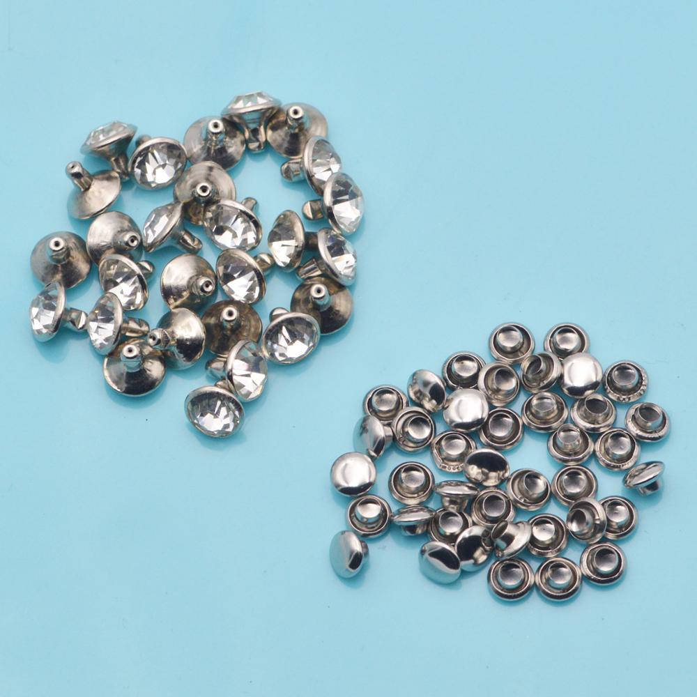 100Pcs Glas Kristal Double Cap Klinknagels Stud Nail Leathercraft Schoen Zak Ambachten Levert 5Mm 6Mm 7Mm 8Mm 9Mm 10Mm