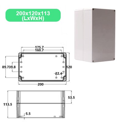Economy F Series DIY Outdoor Monitoring power box Electrical Enclosure Case ABS Plastic Waterproof Sealed Junction Wire Box: 200X120X113mm(LxWxH)