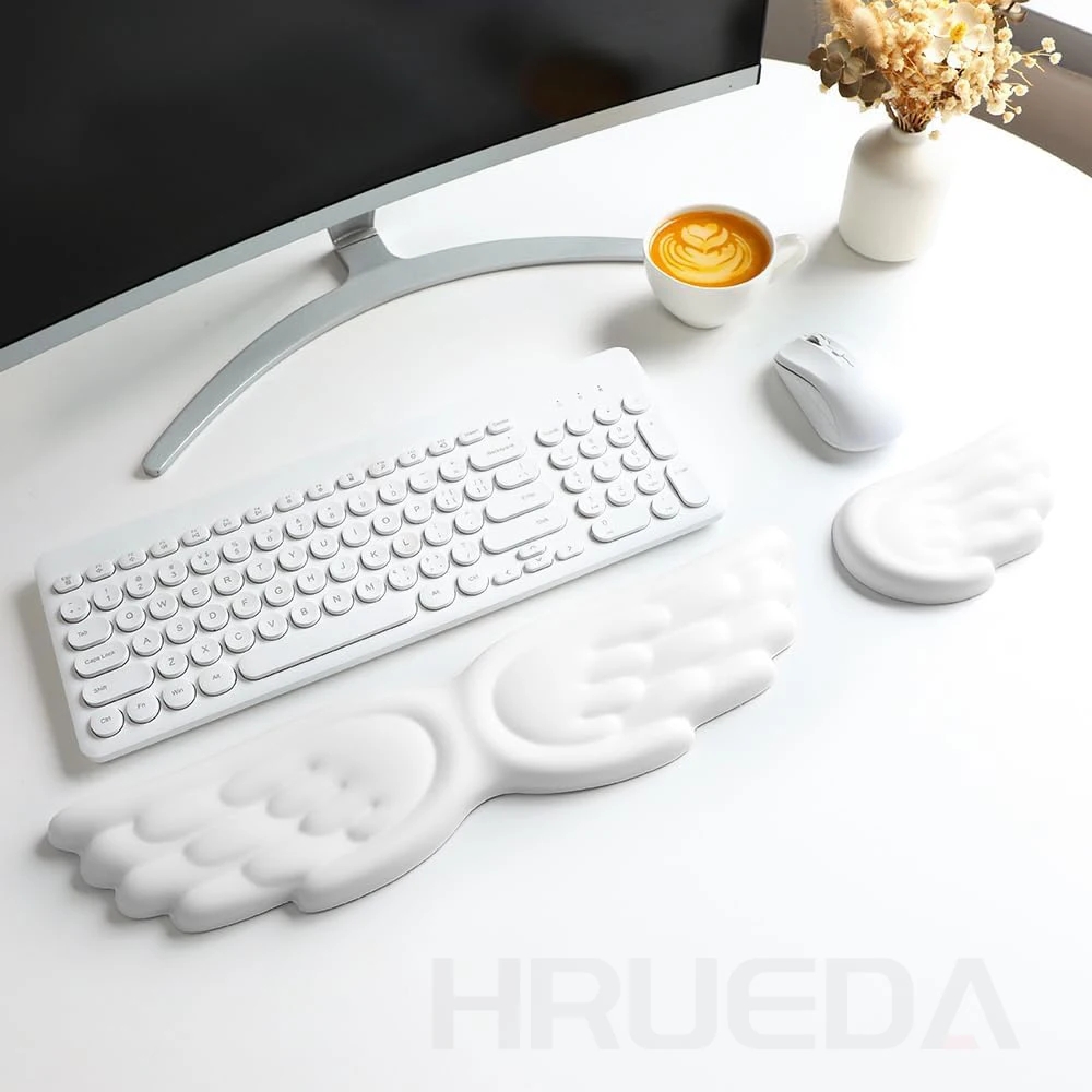 Toetsenbord Muis Polssteun Angel Wing Memory Foam Muismat Set Polssteun Ergonomisch Antislip voor Computer Laptop typen