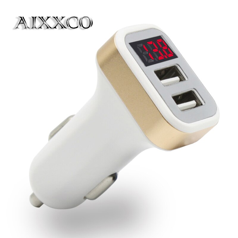 Aixxco Usb Autolader 5V 2.1A Met Led Display Universele Dual Usb Car Charger Voor Xiaomi Samsung S8 Iphone X 8 Plus Tablet