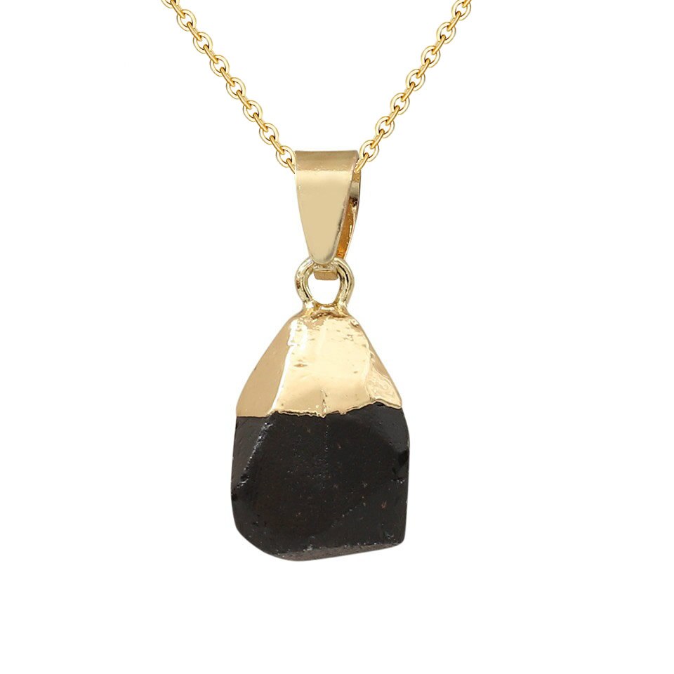 2020 di modo di Opal Pietra del Cubo Irregolare Collane di Cristallo Naturale Rosa di Cristallo Del Pendente Del Choker Della Collana Dei Monili Della Boemia per Le Donne: Black stone