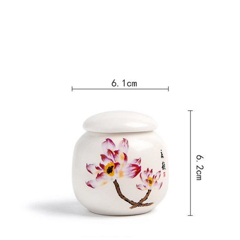 Porcelain Tea Storage Container Dried Fruit Storage Tank Chinese Ceramic Tea Box Lid Kitchen Teaware Mini Printed Food Container
