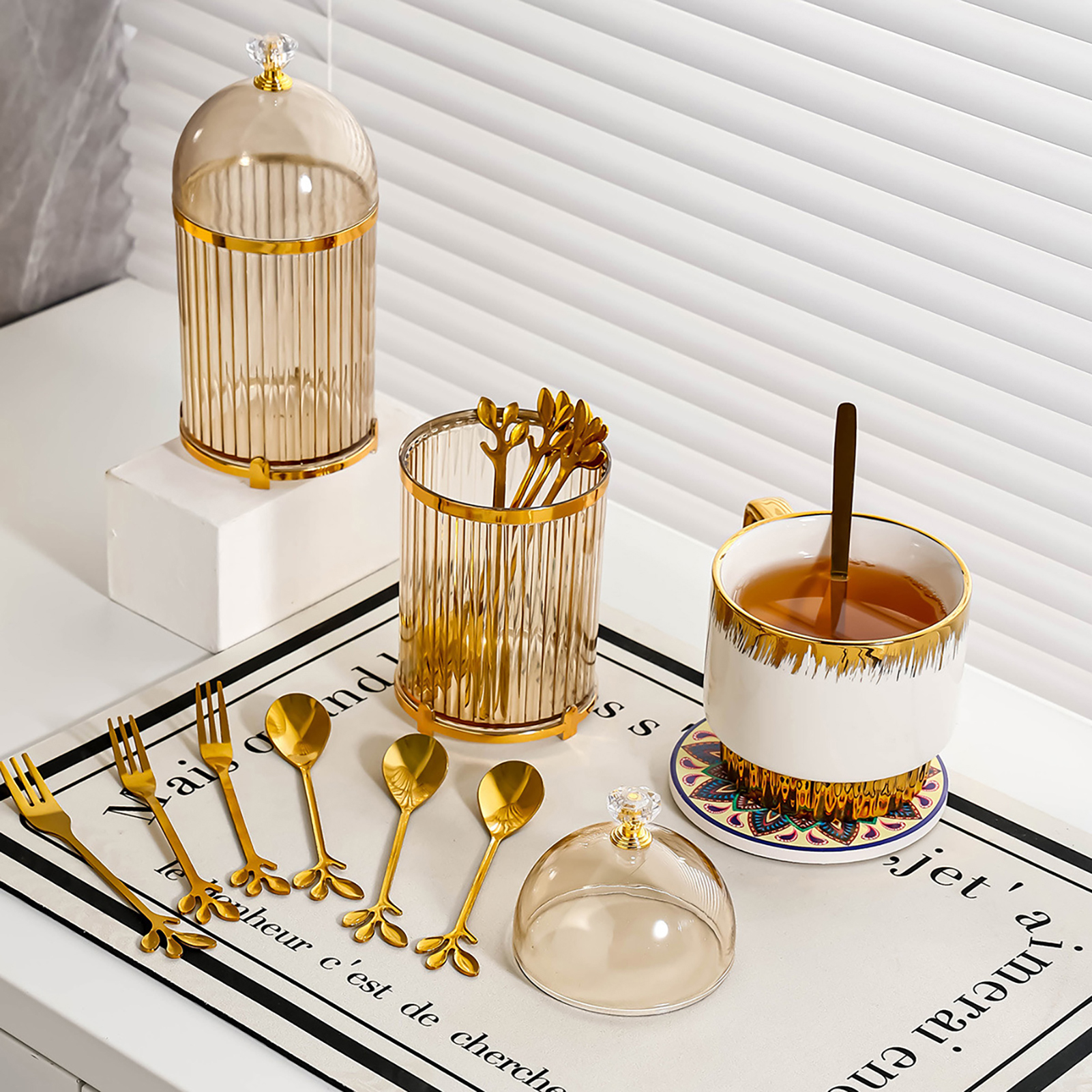 Soporte moderno para cuchara, tenedor, taza, vajilla, utensilio para mostrador de cocina, barra de café