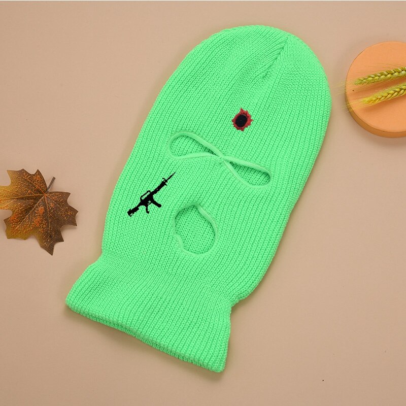 Vrouwen Winter Bivakmuts Knit Hoed Bullet Gat Borduren Mutsen Party Halloween Vrouwen Ski Gezicht Hip Hop Winter Hoeden Masker