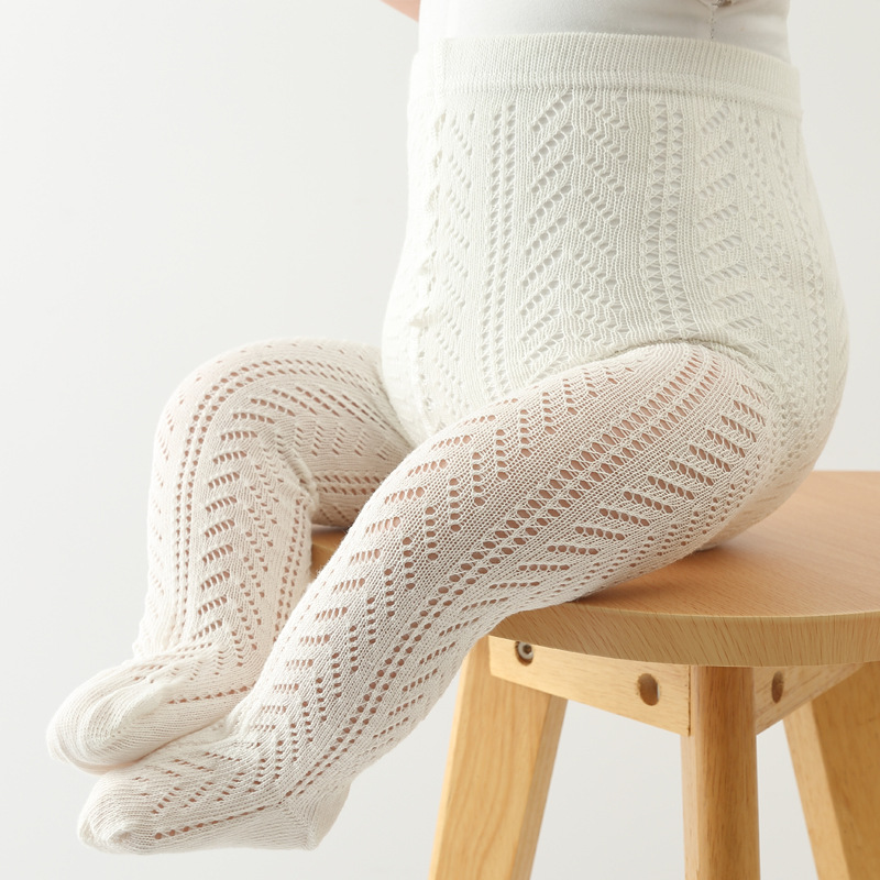 2022 neue Frühjahr Baby Mädchen Baumwolle Gamaschen Aushöhlen Einfarbig Strumpfhosen Kleinkind freundlicher Strumpfhosen freundlicher Strümpfe 0-24 monate: Beige / S(6-12M)