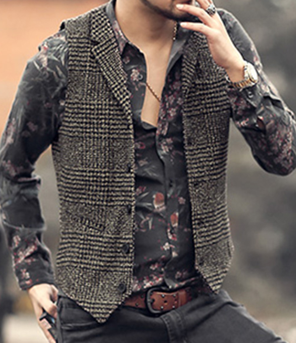 Herren Weste lässig Ärmellose lässig Fischgrät Stoff Elegante V-ausschnitt Tweed Weste für Hochzeit Trauzeugen Herren Weste Weste