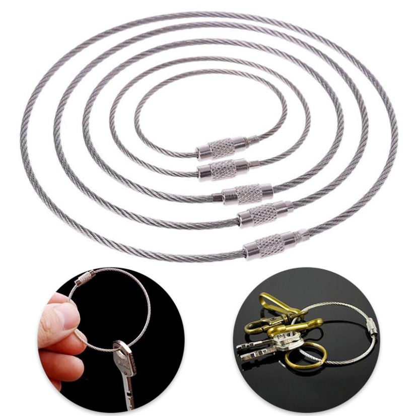 Porte-clés en acier inoxydable pour hommes et femmes, porte-clés simple, gadget de verrouillage par câble métallique, accessoires de clé, 100mm, 150mm, 200mm, , 10 pièces