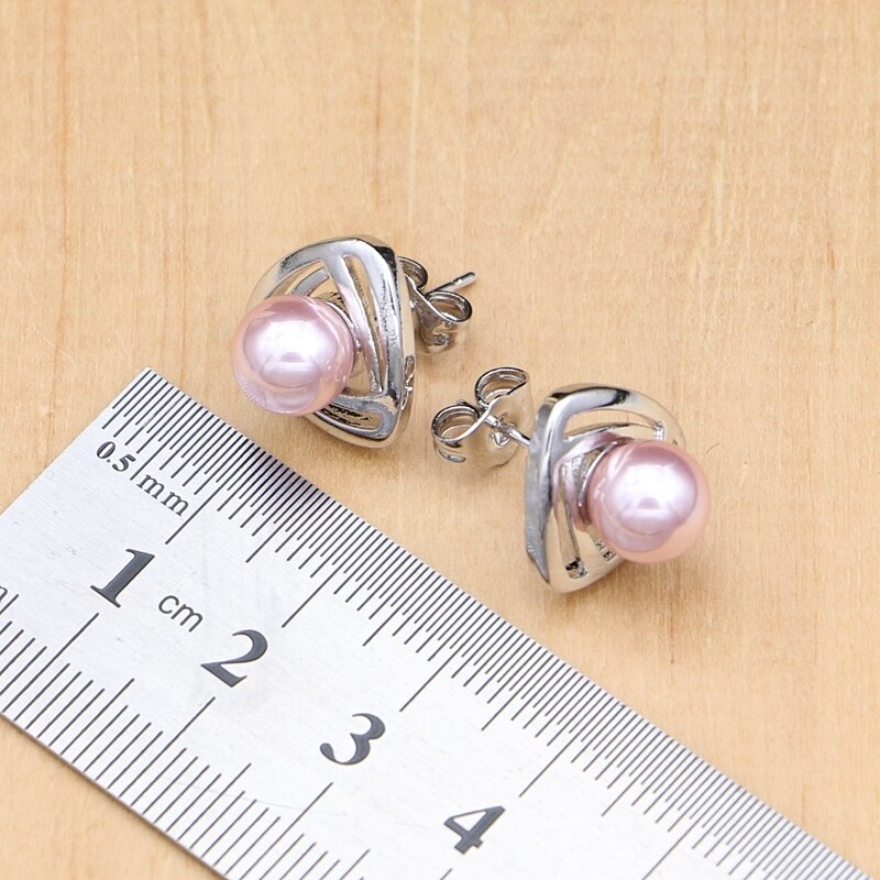 Conjuntos de joyas de plata de ley 925 para mujer, cuentas de perlas rosas, decoración para , joyería de plata, 4 Uds.