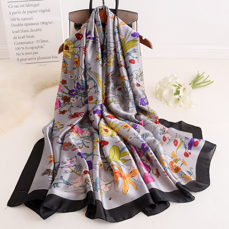 pañuelo de seda chino Otoño e Invierno señora Popular rayas estilo estampado seda bufanda mujeres chal playa protección solar: 03