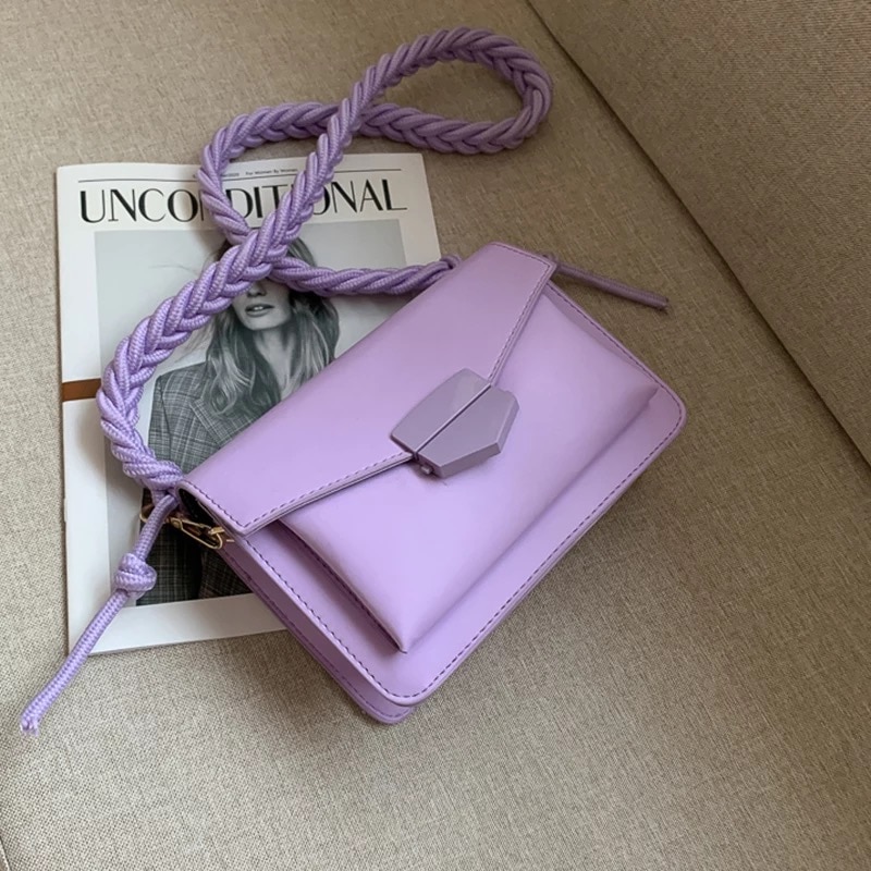 Solid Color PU Leather Sac A Main Femme purple Crossbody Bags For Women Summer Small Shoulder Handbags Female Chain Bag