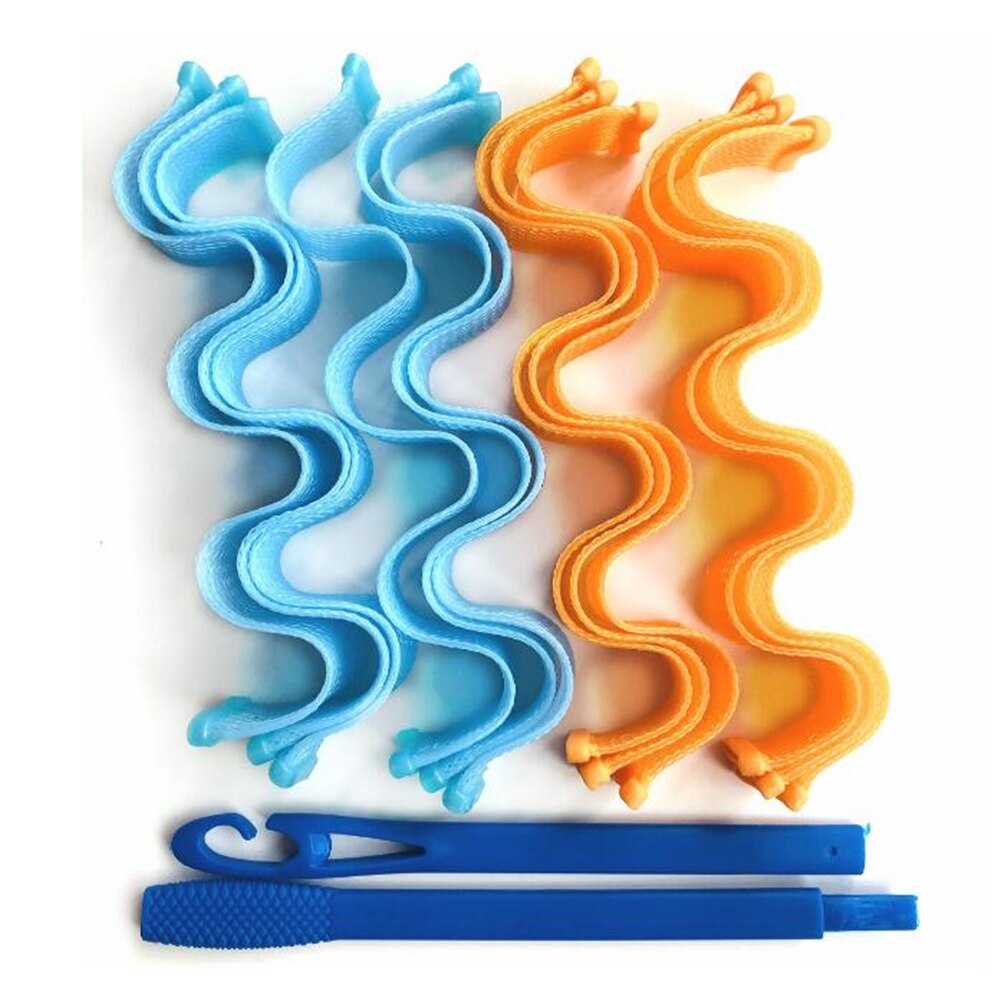 Bigoudis magiques sans chaleur, 12 pièces, 30CM, bigoudis, outils de coiffure: blue and orange