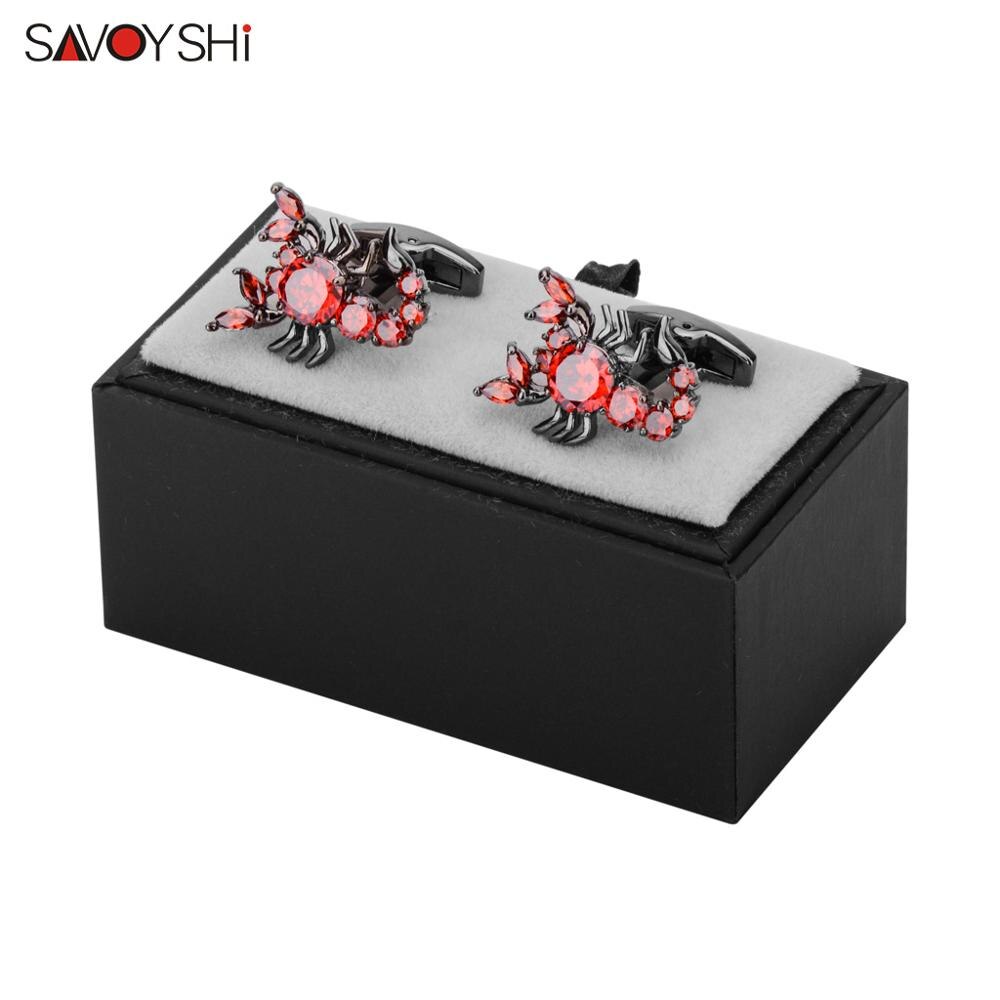 Savoyshi novidade escorpião abotoaduras para homens camisa punhos de alta qualidade vermelho zircons animal manguito links marca moda masculina jóias: Send With Box C