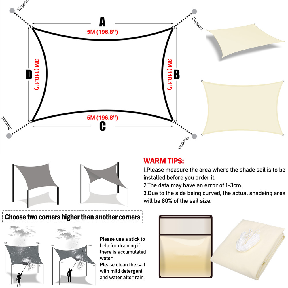 Waterproof Sun Shade Sails Rectangle Canopy 98% UV Block Sun Shelter for Patio Garden Outdoor Facility and Activities Top Tents