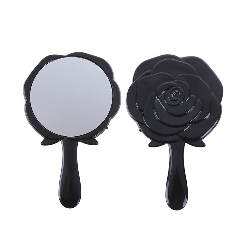 1PC Round Cosmetic Hand Held Mirror Mirror Handhold Makeup Mirror Repousse Floral Oval With Handle For Ladies Black/White: Black-S