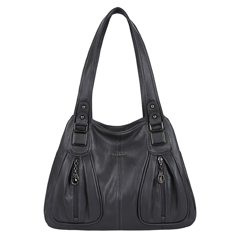 Solid Color PU Leather Shoulder Bags for Women Luxury Handbags Women Bags Handbags Tote Bag Sac: Gray