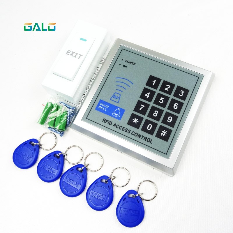 Access Control Security RFID Proximity Entry GATE Door Lock Access Control System 500 User +5 Keys+push button exit