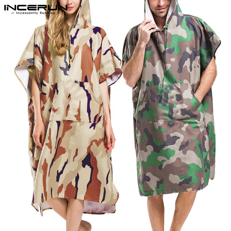 INCERUN Mannen Camouflage Korte Mouwen Hoodie Poncho Strand Cape Mantel Casual Mens Badjas Hoodies