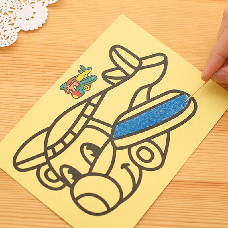 Pintura de arena DIY para niños, 10 Uds., al azar, 8,5x11,4 CM, papeles para pintar, enseñanza jardín de infantes, herramienta de aprendizaje de percepción de Color