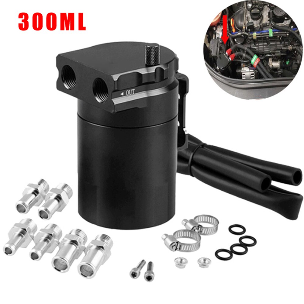 300ML Oil Catch Can Kit Universal Black Breather Baffled Aluminum Reservoir Tank And Aluminium