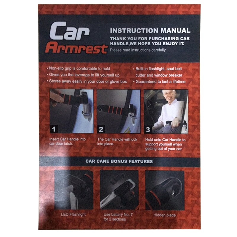 4 in 1 Elderly Car Assist Handle Cane Portable Standing Mobility LED Flashlight