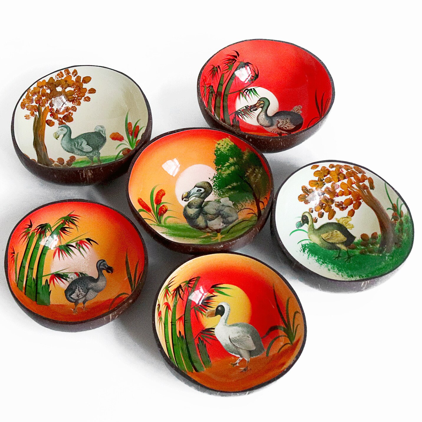 Glazed Scenery Bird Coconut Salad Bowl Wooden Painted Fruit Tableware Breakfast Yogurt Cup Handicraft Home Decor Lover's: Default Title