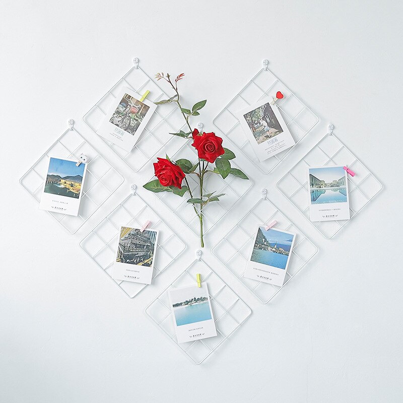 Iron Metal Grid Craft Photo Frame Ins Nordic Style Metal Mesh Grid Wall Frame DIY Photos Wall Pictures Frame Holder Storage