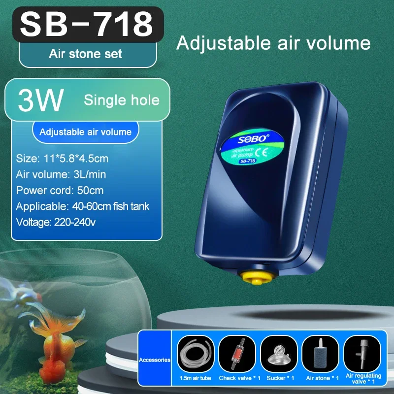 SOBO Silencioso Aquário Bomba de Ar de Oxigênio Tanque de Peixes Volume de Ar Ajustável Oxigenador de Alta Potência Compressor de Ar Aerador 220v 12w: Verde