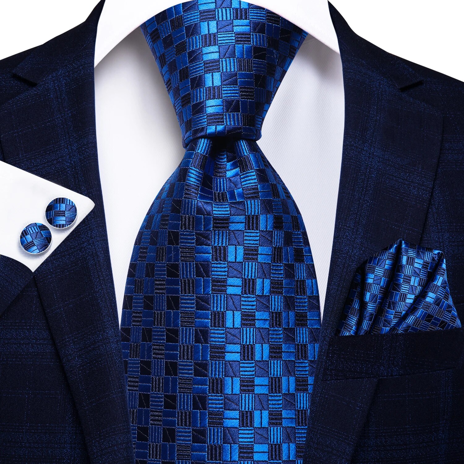 Hi-Tie-corbata de boda de seda de para hombre, color azul pavo real, gemelos, , conjunto de corbata de para de negocios