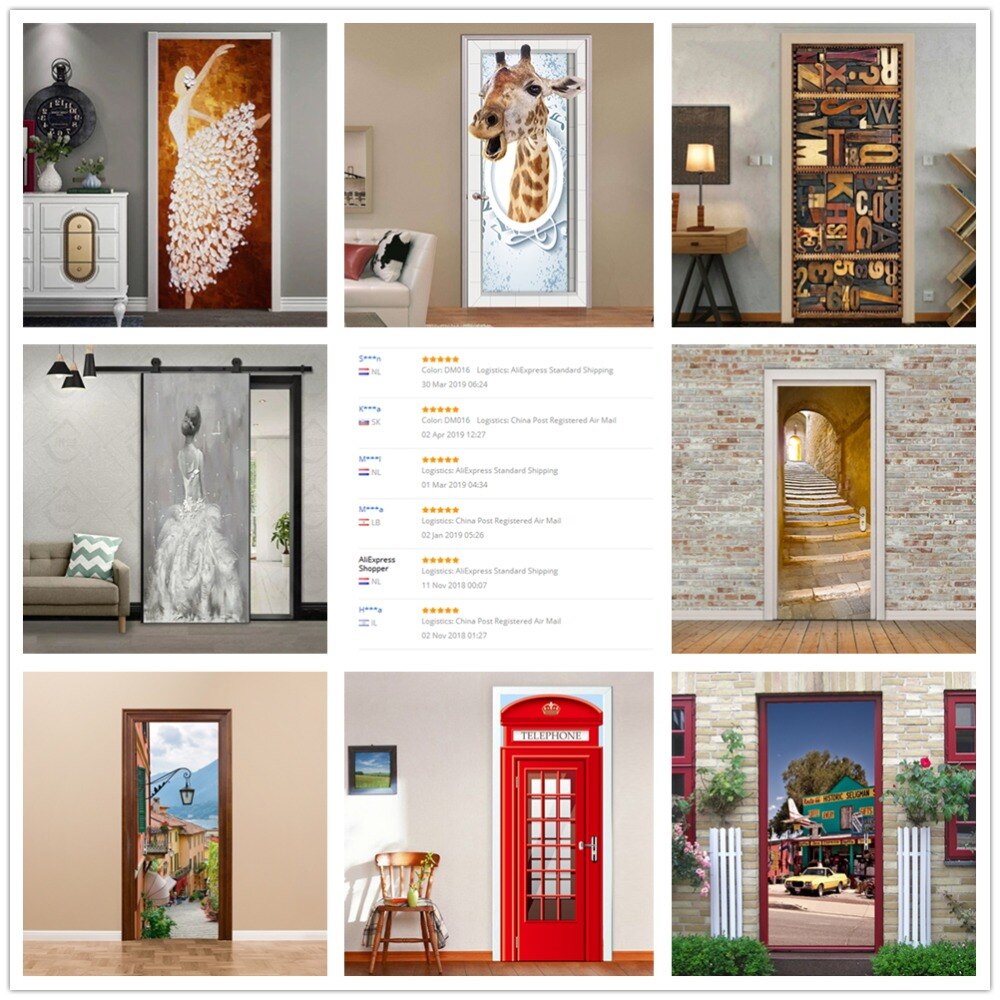 ! Detail Picture With Buyers Show Door Stickers Waterproof Wallpaper DIY Removable Self Adhesive PVC Mural 3D View