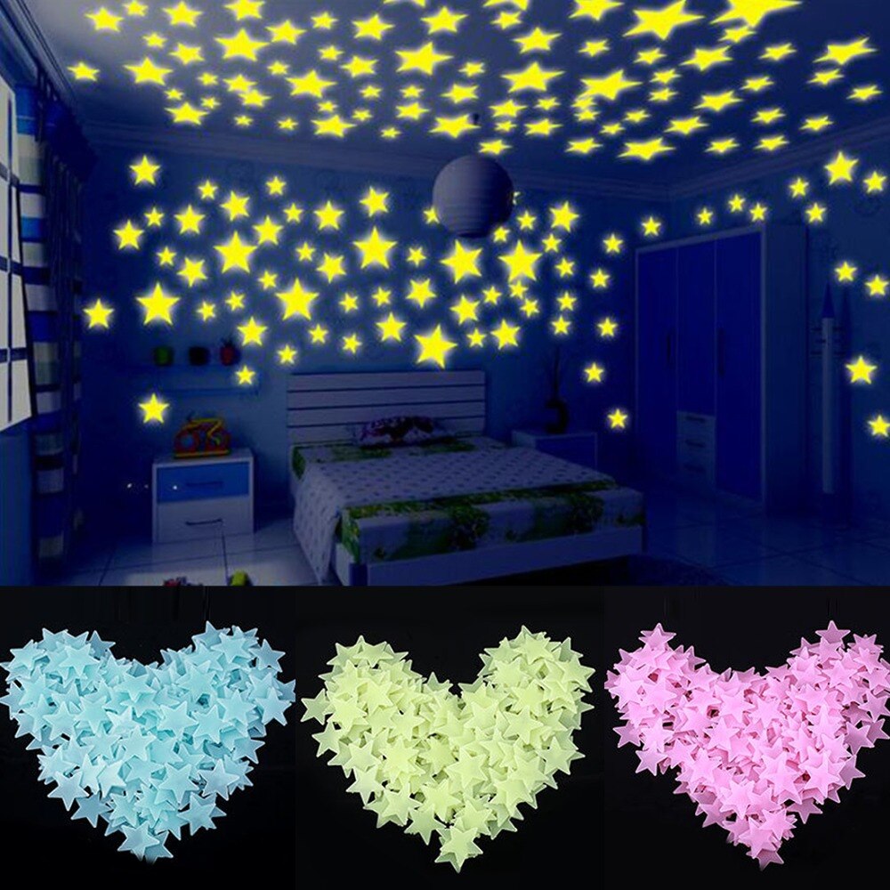 100 stk / sæt natlysende månestjerner klistermærke lys glød i mørket legetøj barn af lys klistermærker til børn soveværelse indretning