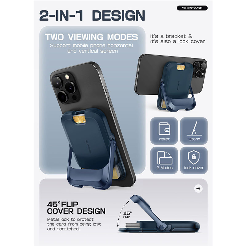 SUPCASE Magnetic Wallet Phone Stand Card Holder para iPhone Serie 16/15/14/13 Cerradura magnética fuerte Cartera MagSafe con soporte