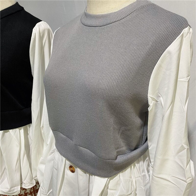 Abayas – tunique chaude pour femmes, vêtements musulmans, hauts tricotés, manches bouffantes, style islamique turc, arabe moyen-orient