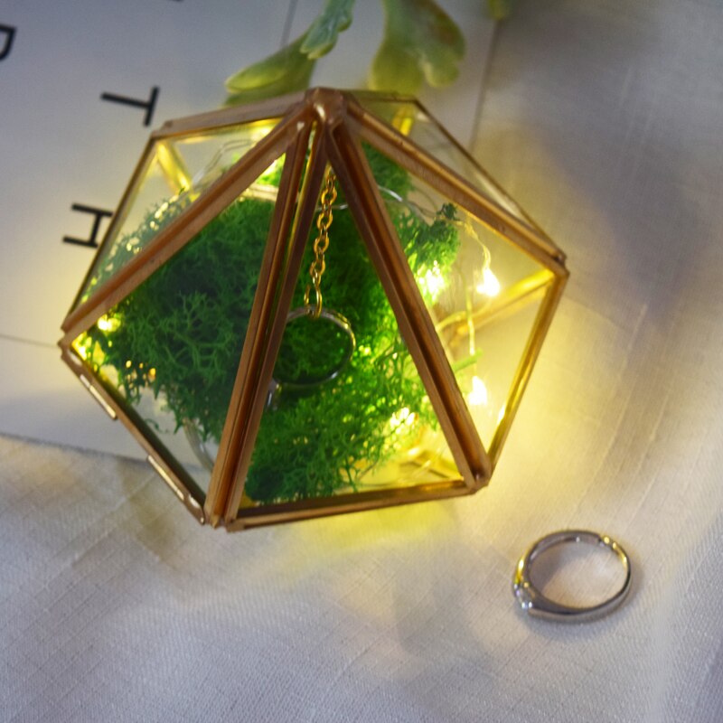Diamantformet ringæske, guldbryllupsvalentines forlovelsesringbæreræske, rustik bryllupsringholder