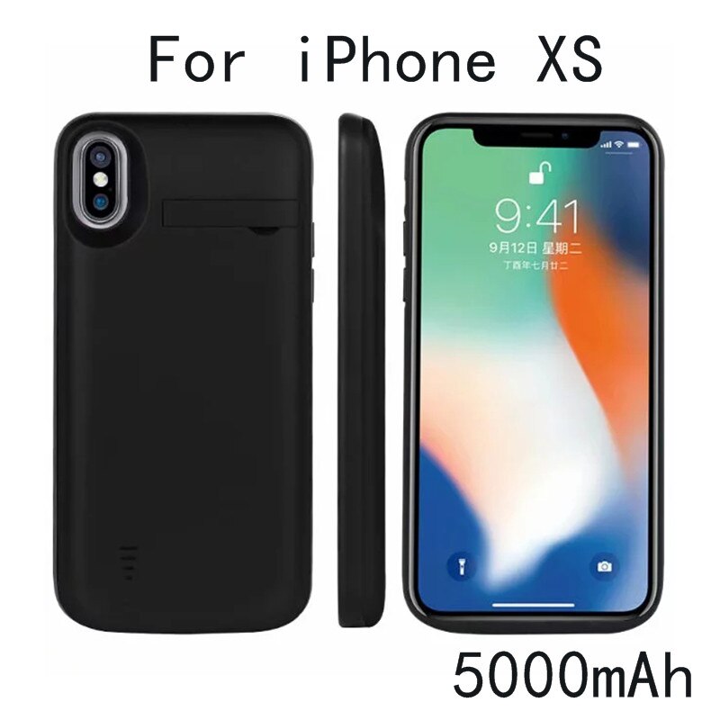 shockproof Battery Case For iPhone Xs Max Backup Power Bank Charging Cases For iPhone XR X XS Battery Charger Case Stand Cover: iXS-Black