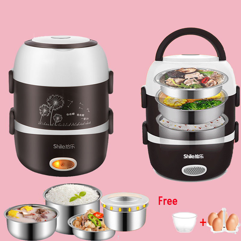 Electric Lunch Box Mini Rice Cooker Cooking Steaming Lunch Heater Box for Office Home Food Steamer Container with Steel Bowl