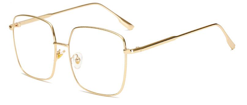 Zwarte Vierkante Oversized Brillen Frame Eenvoud Bril Vrouwen Retro Vierkante Gouden Platte Spiegel Clear Lens: gold clear