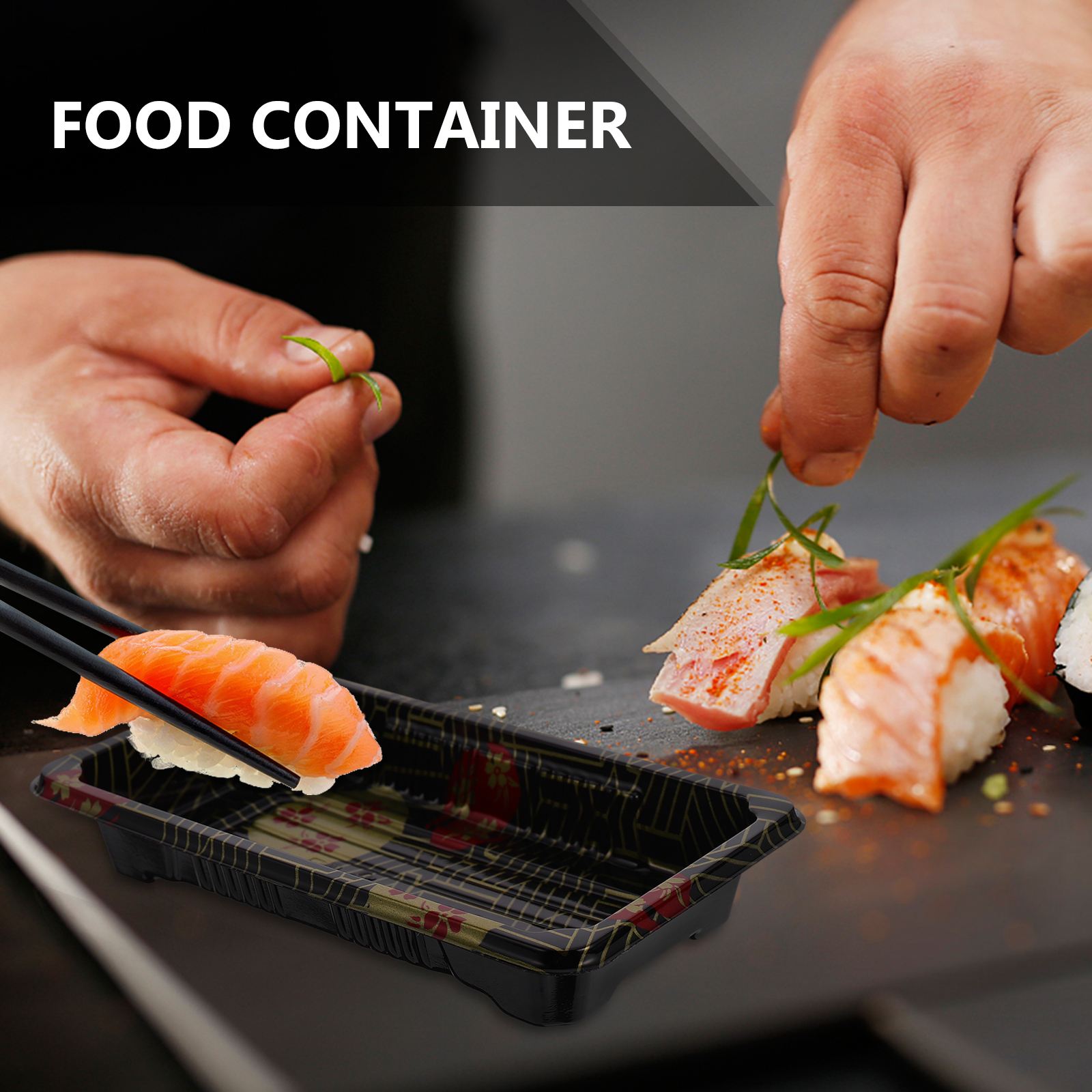 50 Pcs Disposable Sushi Box Plastic Packing Box Portable Food Storage Box